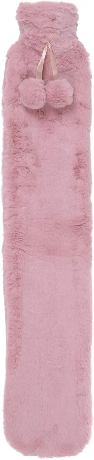 Extra Long Slim Hot Water Bottle Faux Fur Cover Thermotherapy Pain Relief 72cm Blush Pink