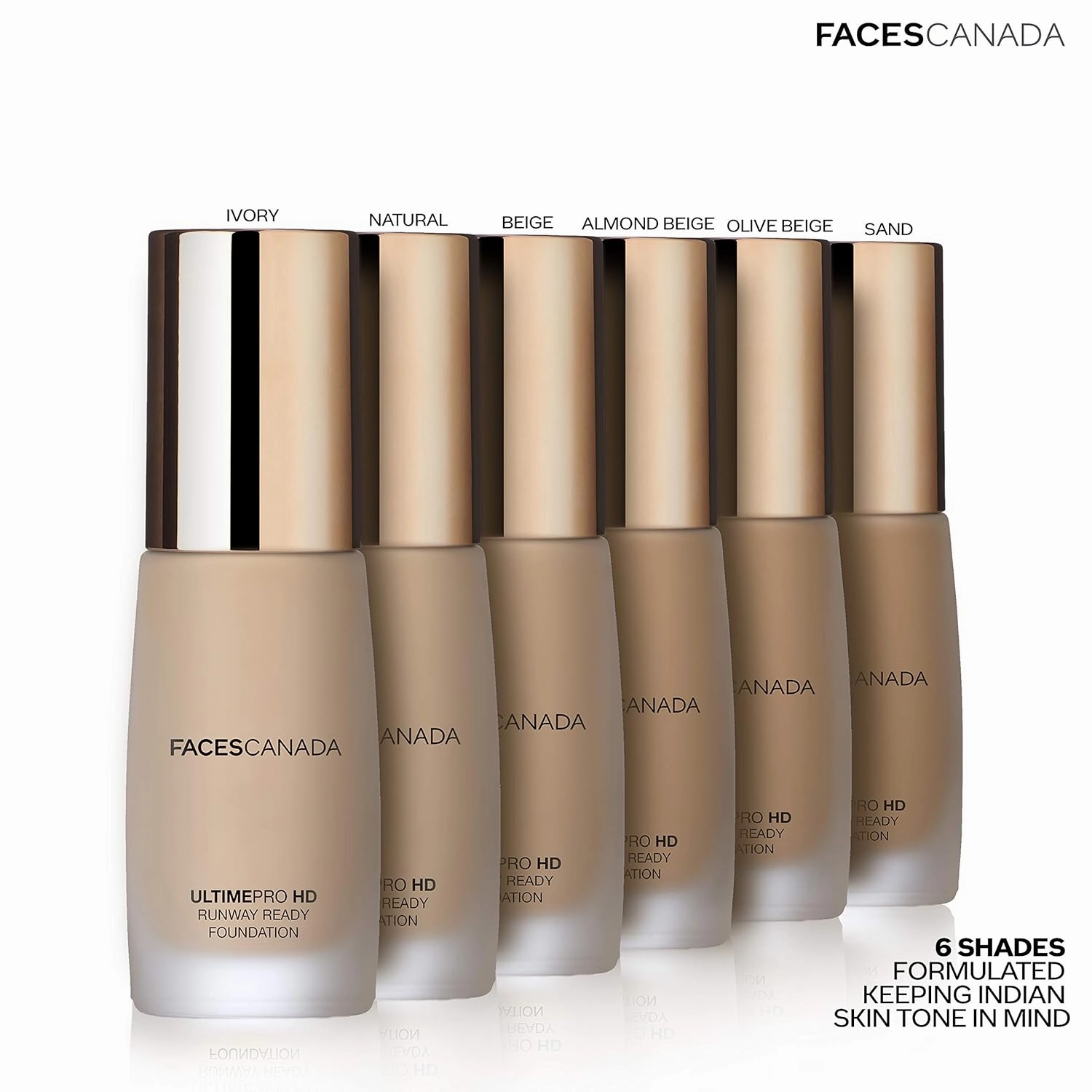Faces Canada HD Runway Ready Foundation, Red Orange Extract & Gold particles, High Coverage, Oil-Free, Flawless Radiance, Vegan & Cruelty Free, Paraben Free, Sand 04 (Beige), 1.01 Fl Oz