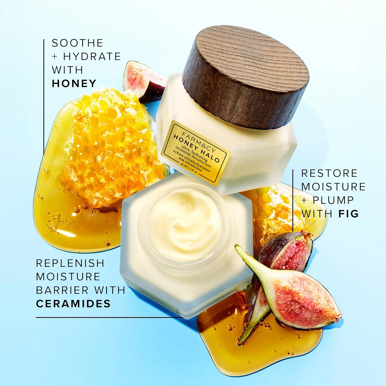 Farmacy Ceramide Face Moisturizer - Honey Halo Hydrating Facial Moisturizer for Dry Skin - Plumps, Soothes   Restores Skin with Potent Ceramides   Buckwheat Honey for a Dewy, Healthy Glow (100ml)
