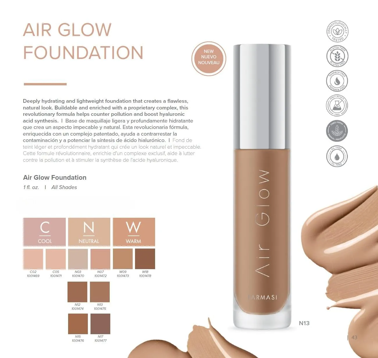 Farmasi Air Glow Foundation, Deeply hydrating and Lightweight Skincare Effects, Sea-Water formula, Natural-looking Skin Hydrated Softer and Smooter, Buildable Hylauronic Coverage 1 Fl Oz / 30 ML - W09