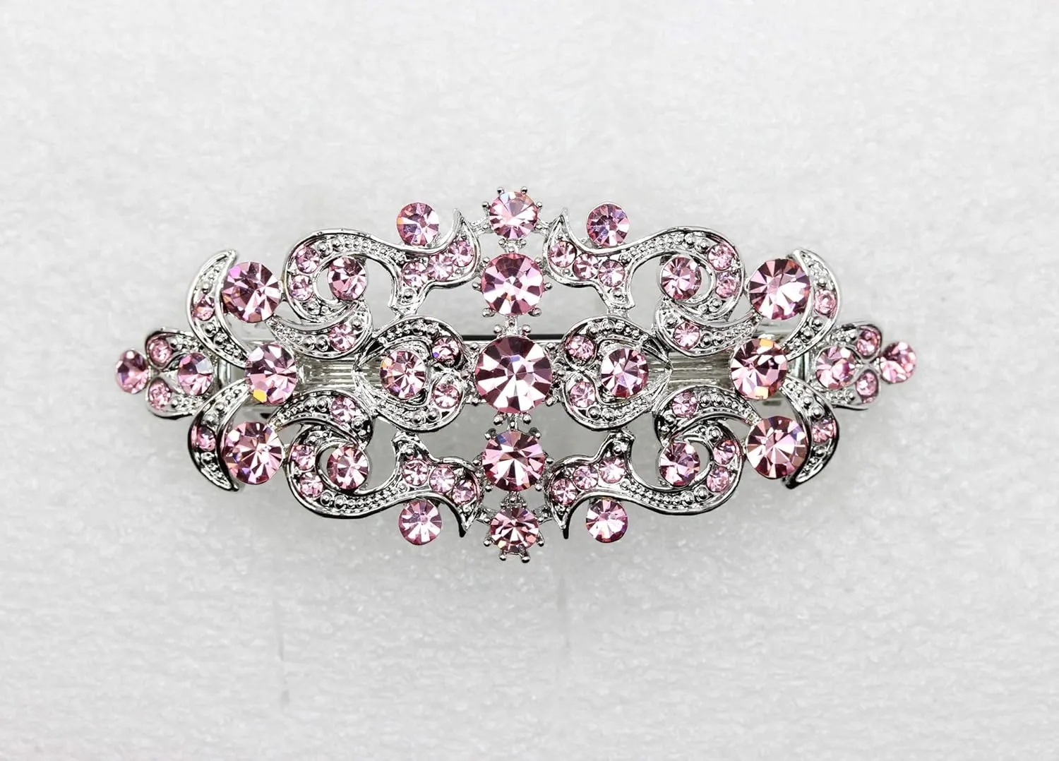 Faship Gorgeous Light Pink Blush Crystal Floral Hair Barrette Clip