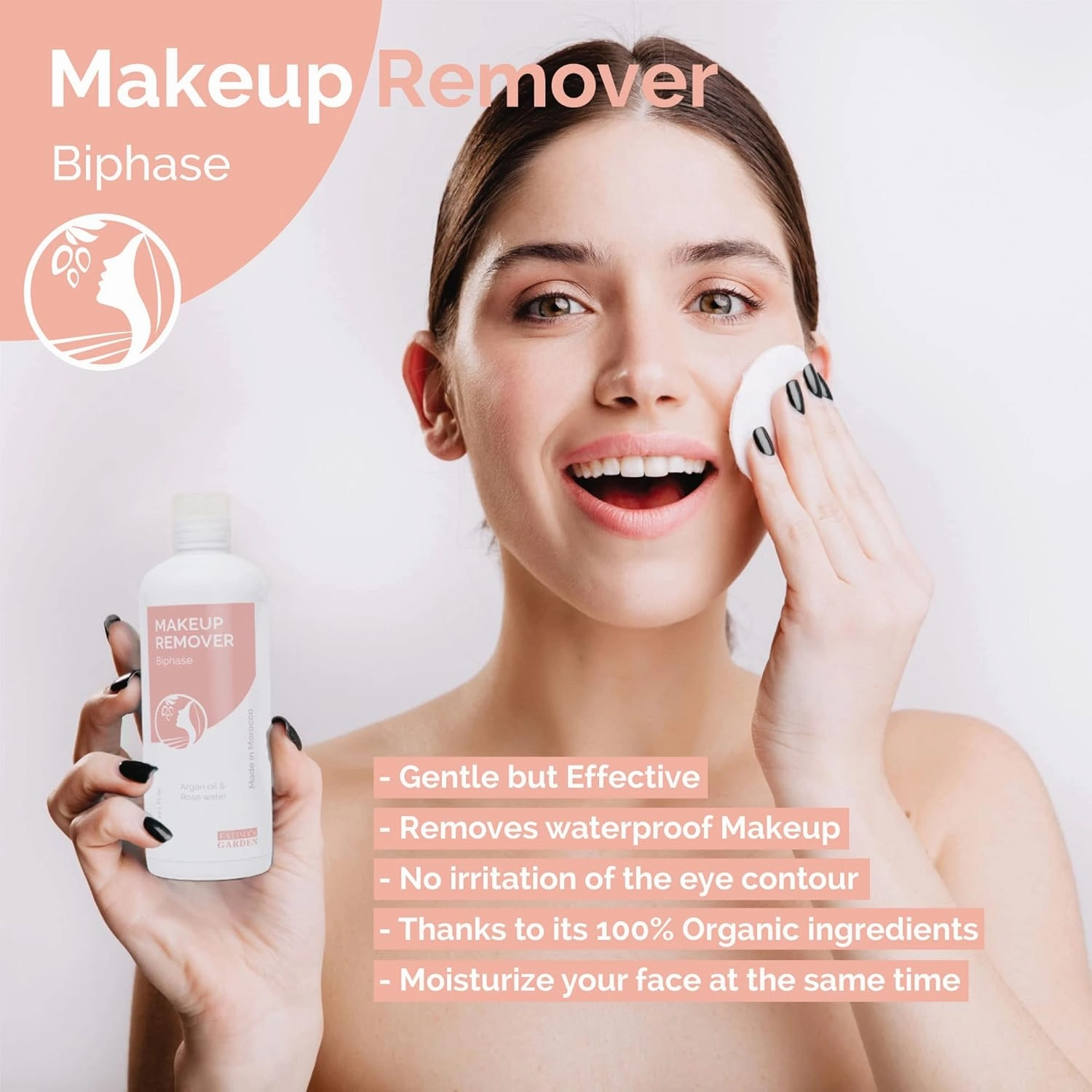 Fatima's Garden Organic Makeup Remover - With Argan & Rose Water, 300ml