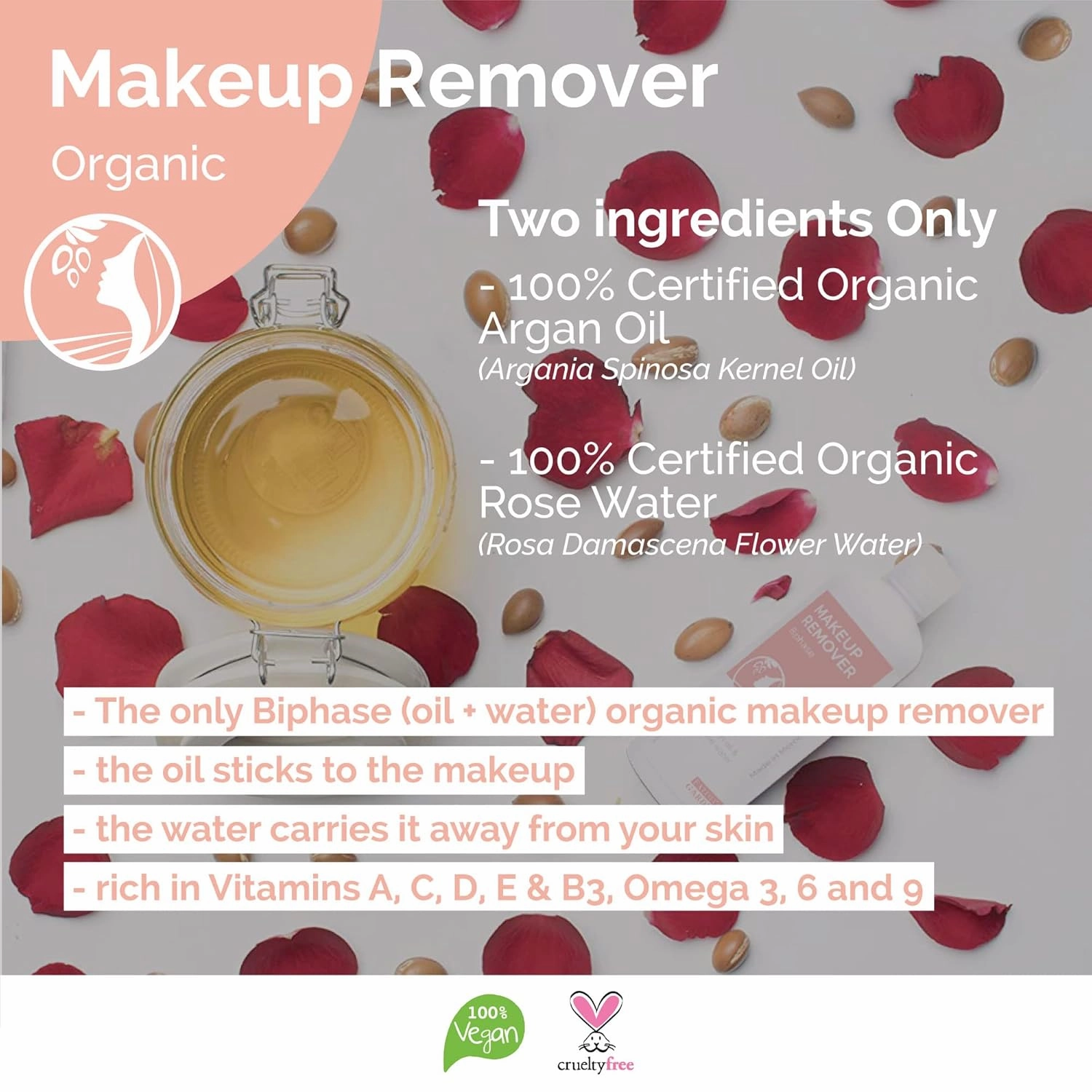 Fatima's Garden Organic Makeup Remover - With Argan & Rose Water, 300ml