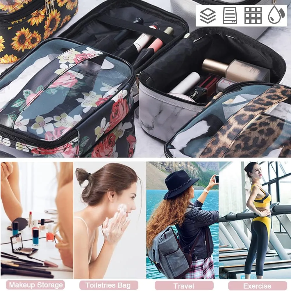 FITINI 3 Pieces Makeup Bags Double Layer Travel Large Cosmetic Cases Organizer Toiletry Bags Waterproof Small Zipper Pouch for Women Makeup Brush Storage Bag,Blush Pink