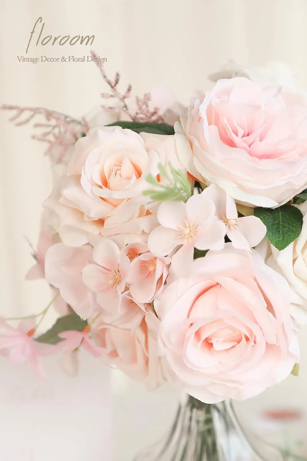 Floroom Cream Blush Artificial Flowers Fake Roses Peonies and Greenery Combo Box Set for DIY Pink Wedding Bouquets Bridal Shower Centerpieces Floral Arrangements Party Tables Home Decorations