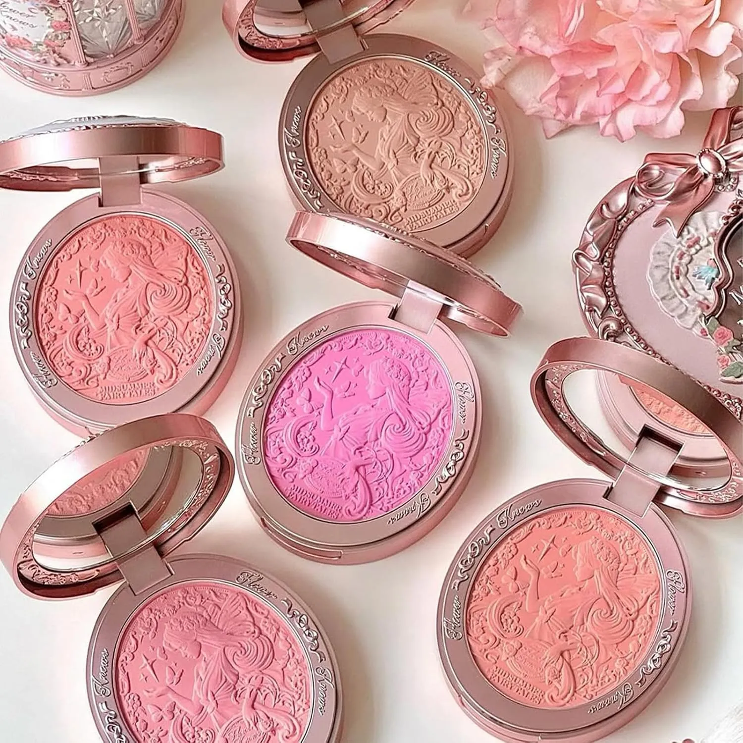 Flower Knows Midsummer Fairytales Velvet Embossed Blush,Tangerine Matte Finish,Buildable & Blendable Powder Blush for cheeks,Natural Flush for All Skin Tones(04 Summer Blossom,5g)