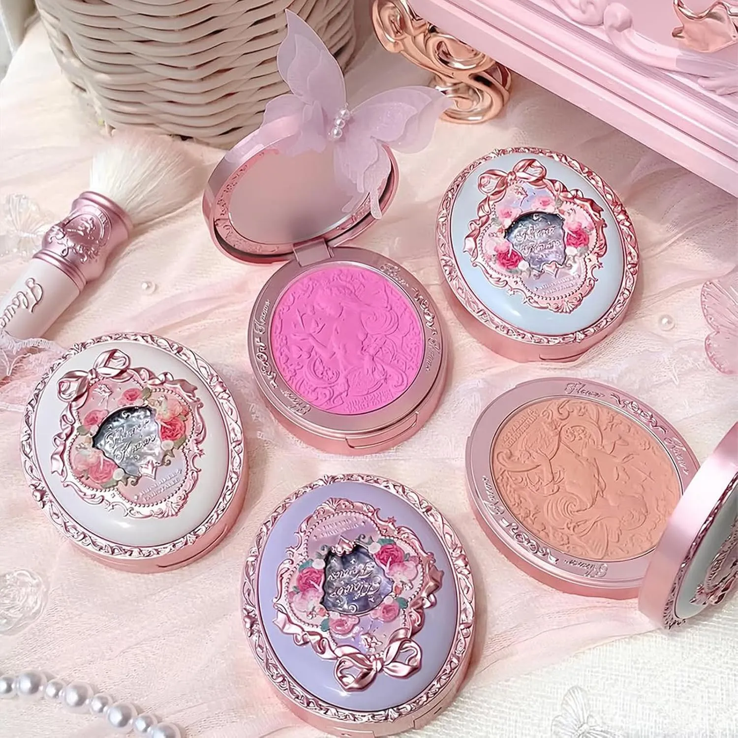 Flower Knows Midsummer Fairytales Velvet Embossed Blush,Tangerine Matte Finish,Buildable & Blendable Powder Blush for cheeks,Natural Flush for All Skin Tones(04 Summer Blossom,5g)