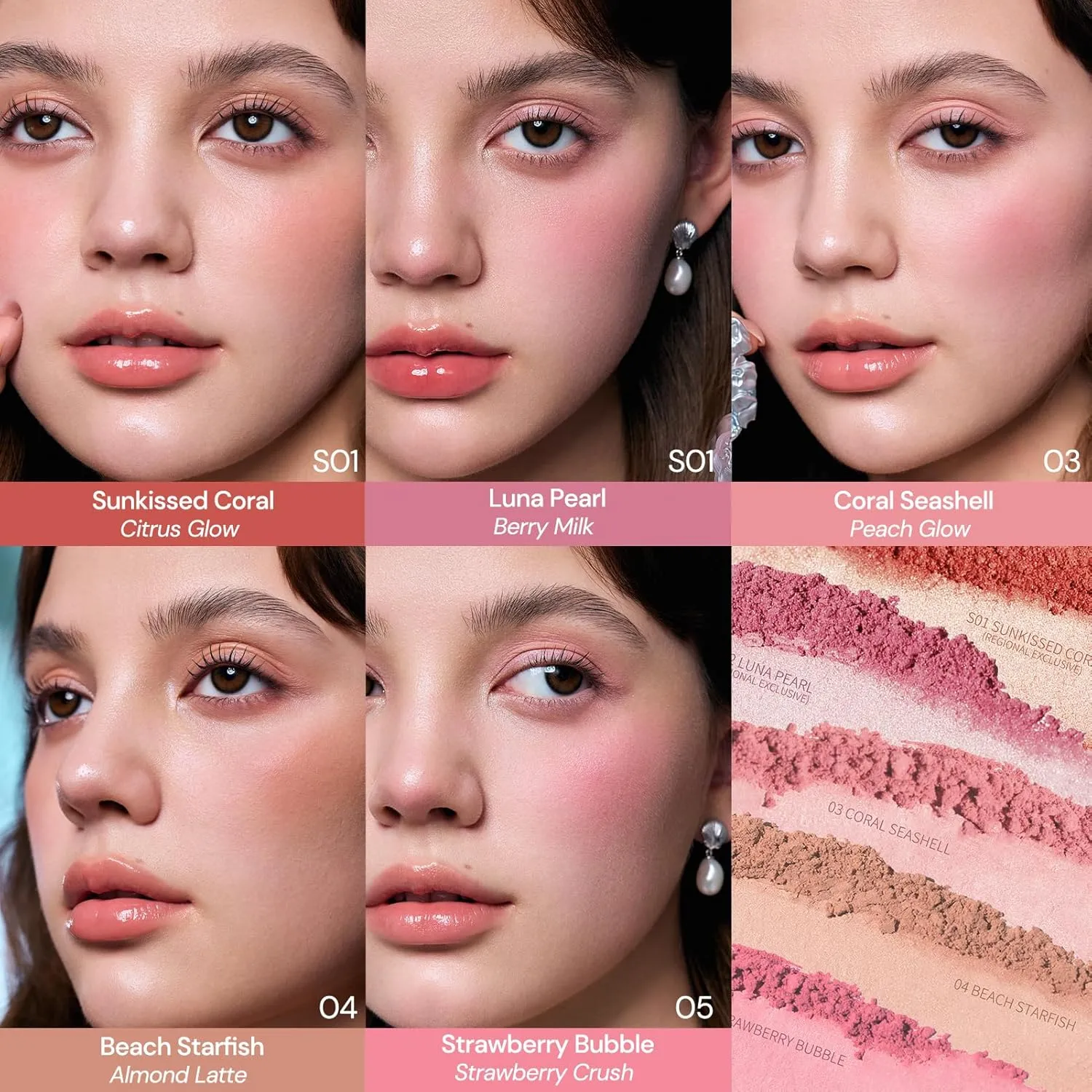 Flower Knows Shell's Jewel Silk Satin Embossed Blush-Strawberry Crush,Flirty Berry Pink,Romantic Feminine Flush,Illuminating Shimmer,Vitamin E Hydrating Silky Powder(05 Strawberry Bubble)