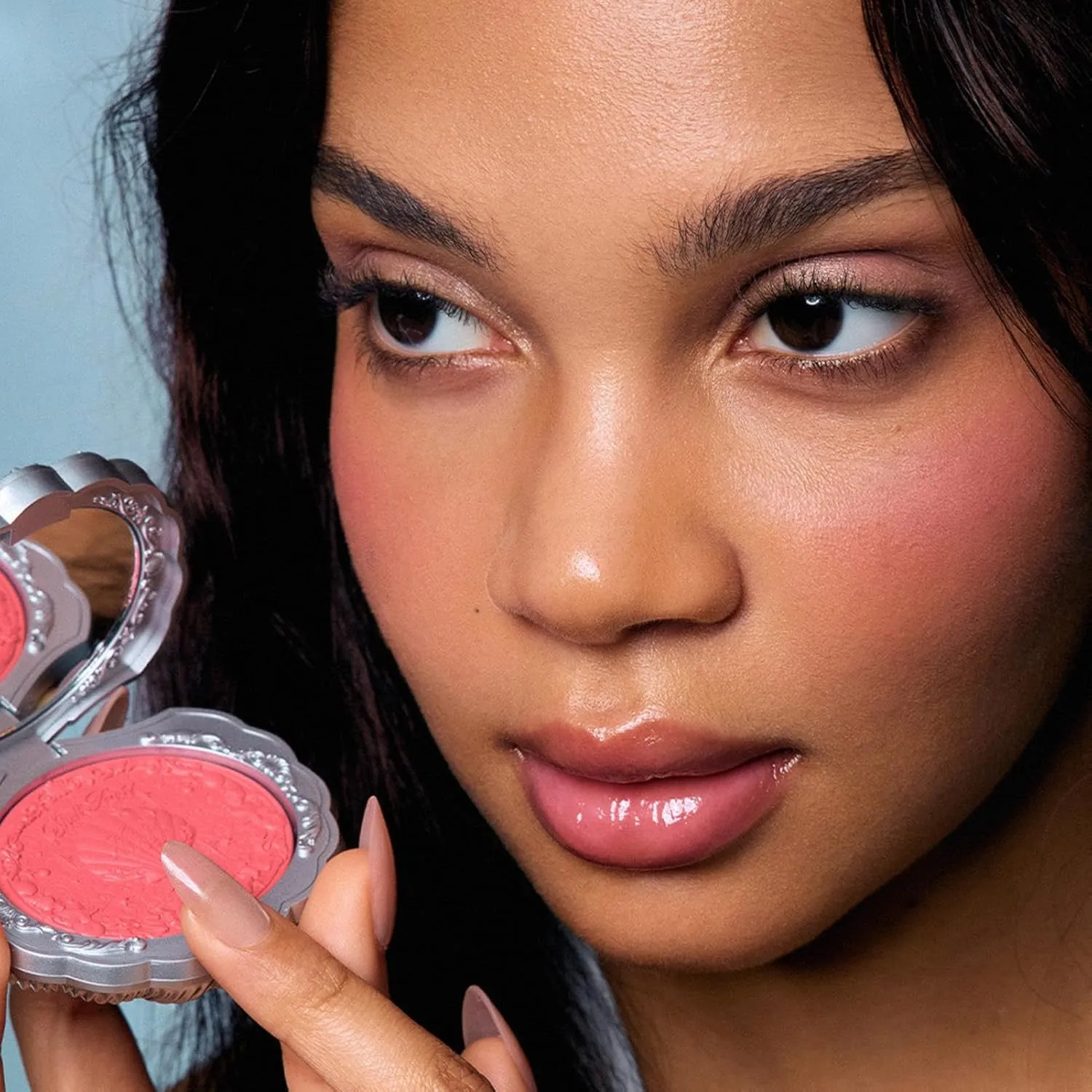 Flower Knows Shell's Jewel Silk Satin Embossed Blush-Strawberry Crush,Flirty Berry Pink,Romantic Feminine Flush,Illuminating Shimmer,Vitamin E Hydrating Silky Powder(05 Strawberry Bubble)