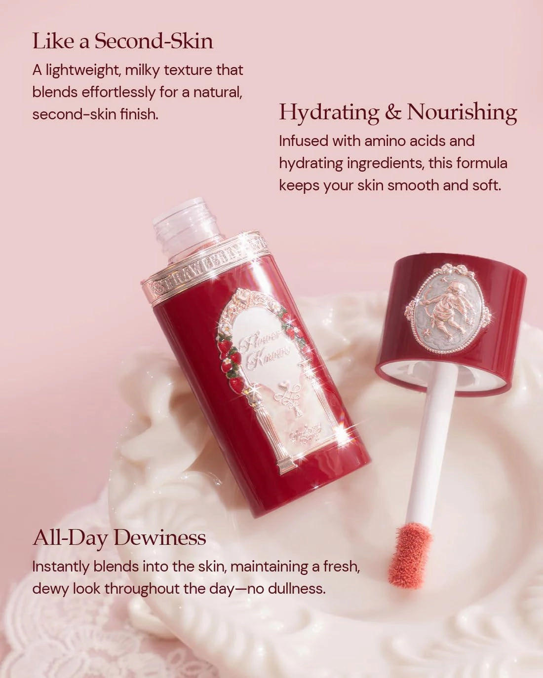 Flower Knows Strawberry Cupid All Day Glow Liquid Blush,Water- & Sweat-Resistant Blush for Cheeks,Blendable Dewy Finish with Hydrating Formula(Region-S03 Pink Gemstone,0.25 Fl Oz)