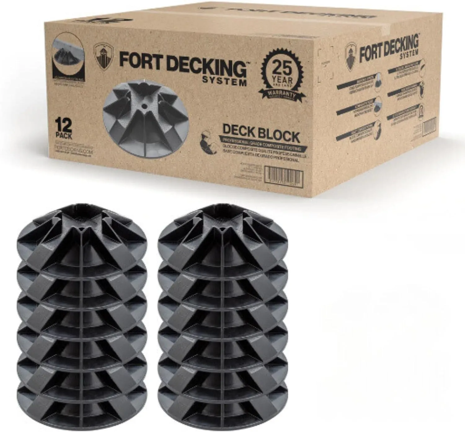 Fort Decking 12-Inch Deck Blocks for Posts, Fits 4x4, 2x4, 2x6 2x8 and 2x10 Joists and Beams, Pack of 12, Black