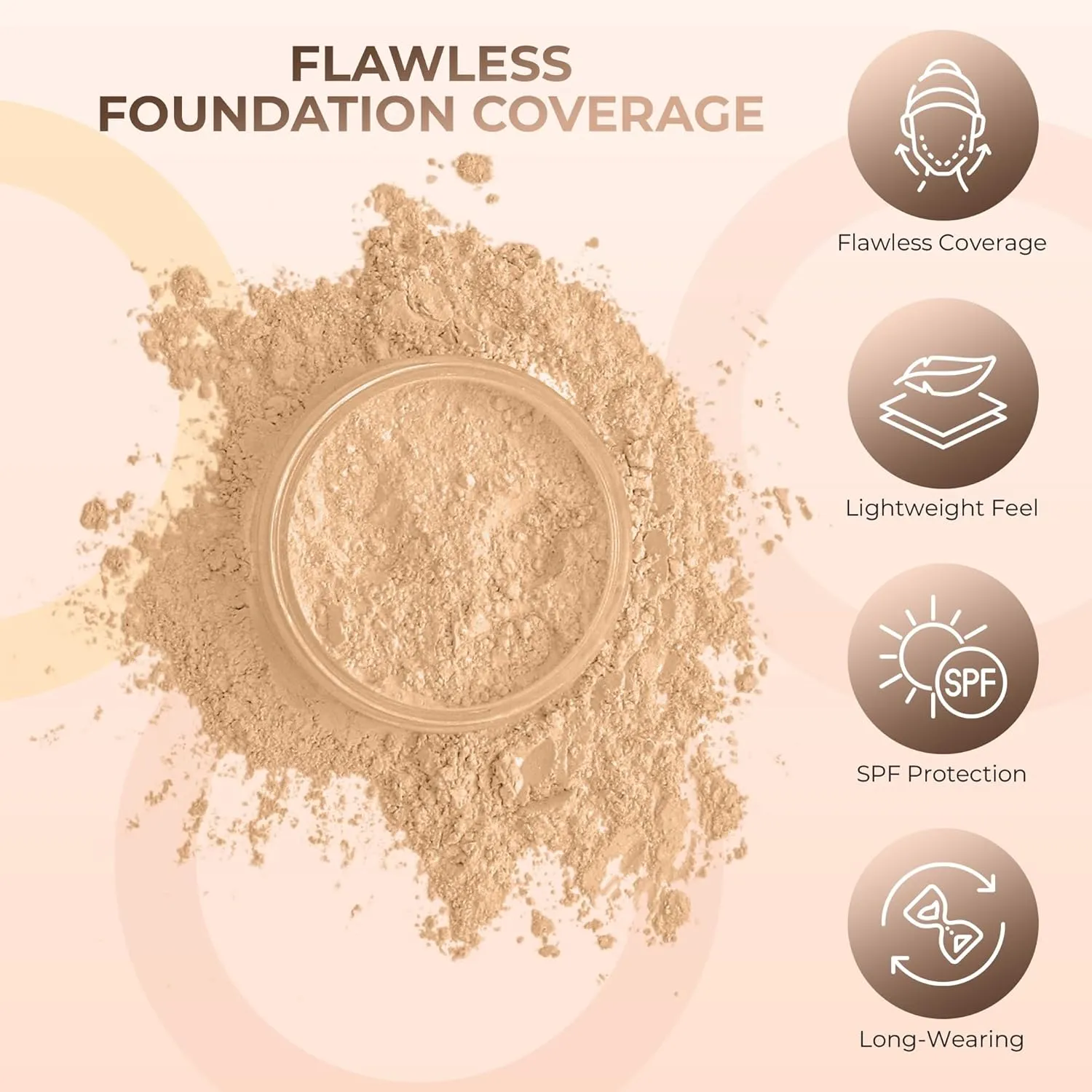 FOUNDATION with FLAWLESS FACE BRUSH Mineral Makeup (WARM Neutral Shade-Most Popular) Matte Natural Loose Powder Bare Skin Cosmetics Full Coverage Long Lasting All Skin Types SPF 18