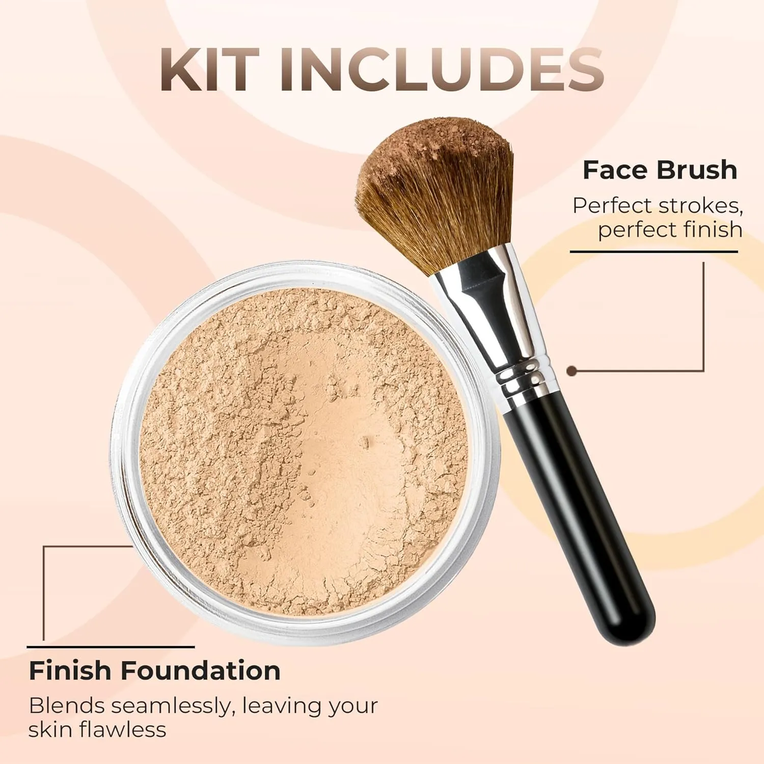 FOUNDATION with FLAWLESS FACE BRUSH Mineral Makeup (WARM Neutral Shade-Most Popular) Matte Natural Loose Powder Bare Skin Cosmetics Full Coverage Long Lasting All Skin Types SPF 18