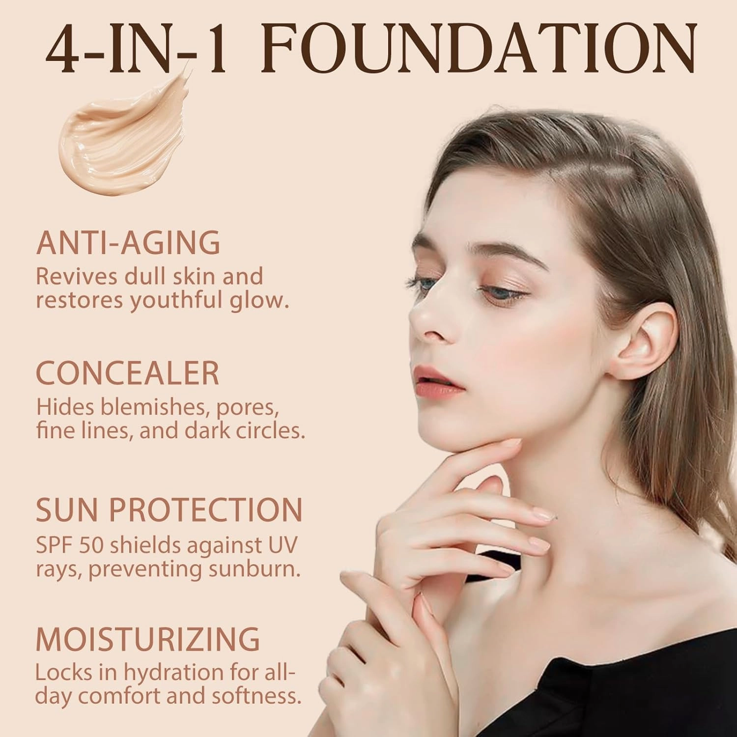 Foundation 4 in 1 - Light Spectrum With SPF 50 , 2Pack Color Changing Foundation,Sunscreen Serum, Deep Hydration, Skin Tone Perfecting, Advanced Color-Match Technology 1.05 Fl Oz
