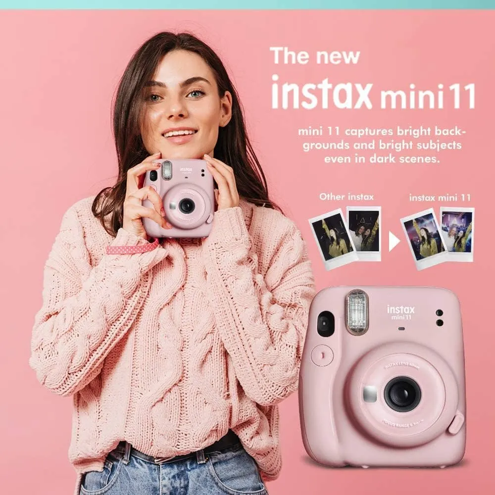 Fujifilm Instax Mini 11 Instant Camera Ice White   Fuji Film Value Pack (40 Sheets)   Shutter Accessories Bundle, Incl. Compatible Carrying Case, Quicksand Beads Photo Album 64 Pockets