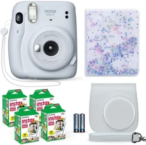 Fujifilm Instax Mini 11 Instant Camera Ice White   Fuji Film Value Pack (40 Sheets)   Shutter Accessories Bundle, Incl. Compatible Carrying Case, Quicksand Beads Photo Album 64 Pockets