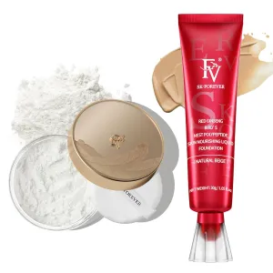 FV Waterproof Foundation with Translucent Setting Powder, Long Lasting & Matte Finish, Lightweight Foundation Makeup Set for Oily/Normal Skin, Pore Minimizer & Oil-Control, Beige & Shimmer Sheer