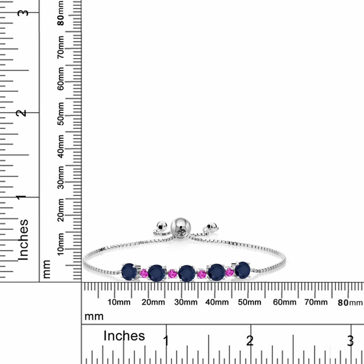 Gem Stone King 925 Sterling Silver Gemstone Birthstone and Pink Sapphire Tennis Bracelet for Women | Round 5MM and 2.5MM | Adjustable Bolo Design | Easy-On Easy-Off | Fully Adjustable Up to 9 Inch