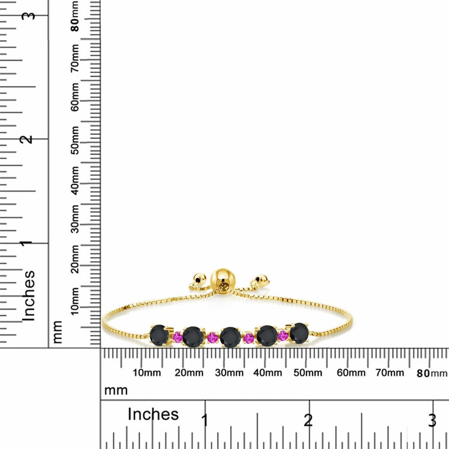 Gemstone Birthstone and Pink Sapphire Tennis Bracelet for Women in 18K Yellow Gold Plated Silver | Round 5MM and 2.5MM | Adjustable Bolo Design | Easy-On Easy-Off | Fully Adjustable Up to 9 Inch