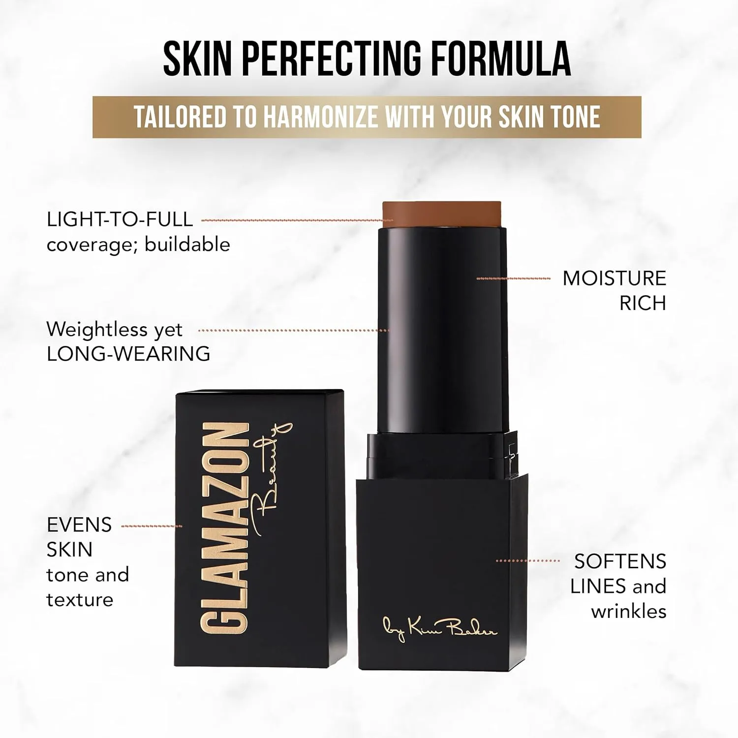 Glamazon Second to None Foundation Stick, Deep Cocoa, Light-to-Full Coverage, Weightless Makeup With a Glowy Natural Finish
