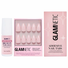 Glamnetic Press-On Nails - Ballet Pink | Opaque Light Blush Pink Short Almond False Nails | 15 Sizes - 30 Nail Kit with Glue & Nail Tabs