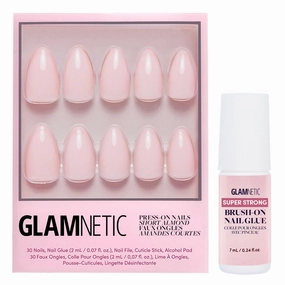 Glamnetic Press On Nails & Brush On Nail Glue Bundle - Ballet Pink | Opaque Light Blush Pink Short Almond False Nails, Reusable | 15 Sizes - 30 Nail Kit with Glue