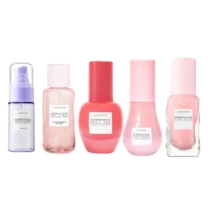 Glow Recipe Clear Skin Essentials - Blueberry Cleanser (30ml)   Watermelon BHA PHA Toner (40ml)   Strawberry Salicylic Serum (30ml)   Dew Drops (15ml)   Pink Juice Moisturizer (25ml)