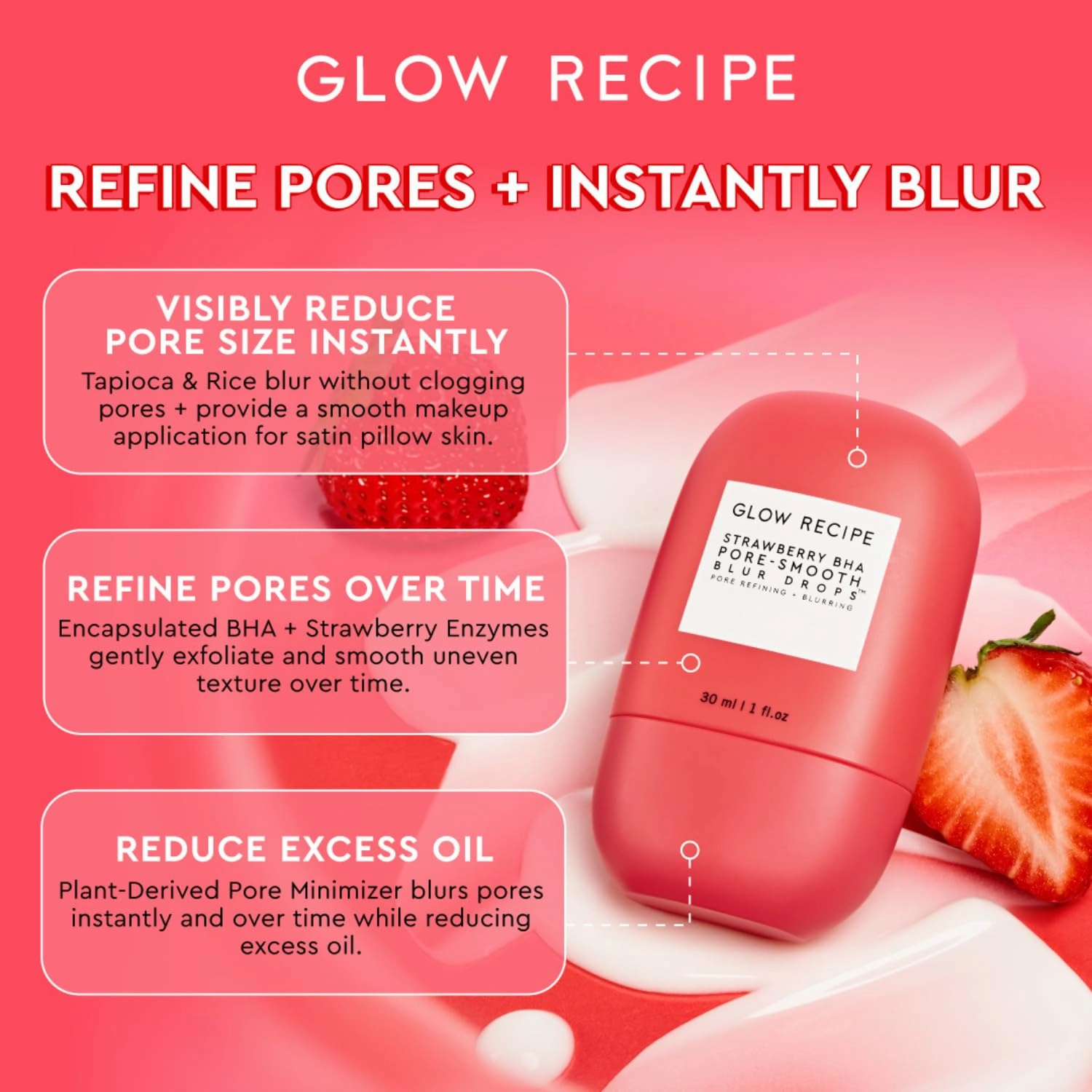 Glow Recipe Smooth Skin Sailing Skincare Set - Watermelon Glow Pink Juice Facial Moisturizer   Silicone-Free BHA Strawberry Pore Minimizer Blurring Drops (2 Count)