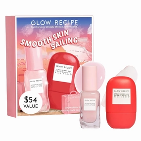 Glow Recipe Smooth Skin Sailing Skincare Set - Watermelon Glow Pink Juice Facial Moisturizer   Silicone-Free BHA Strawberry Pore Minimizer Blurring Drops (2 Count)