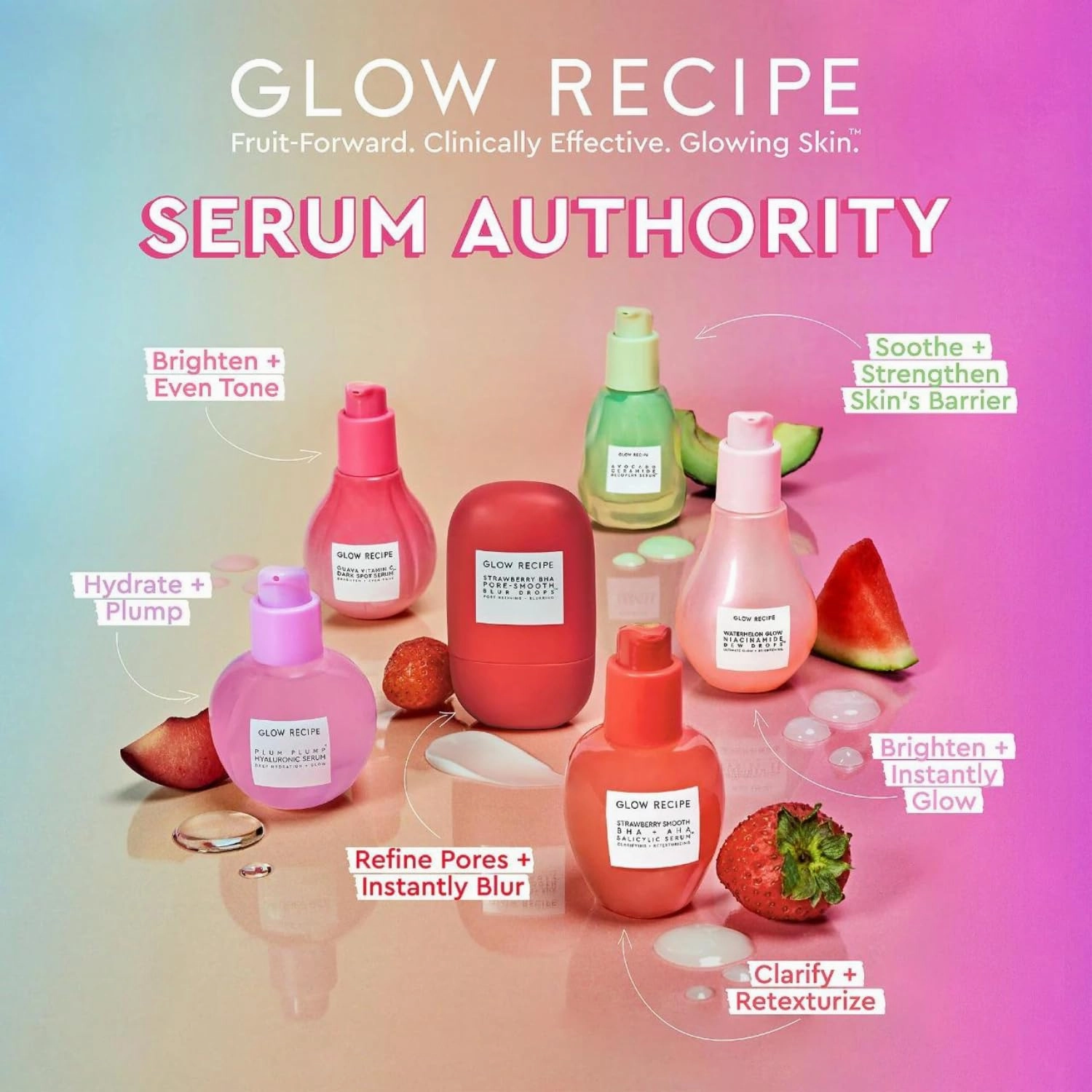 Glow Recipe Smooth Skin Sailing Skincare Set - Watermelon Glow Pink Juice Facial Moisturizer   Silicone-Free BHA Strawberry Pore Minimizer Blurring Drops (2 Count)