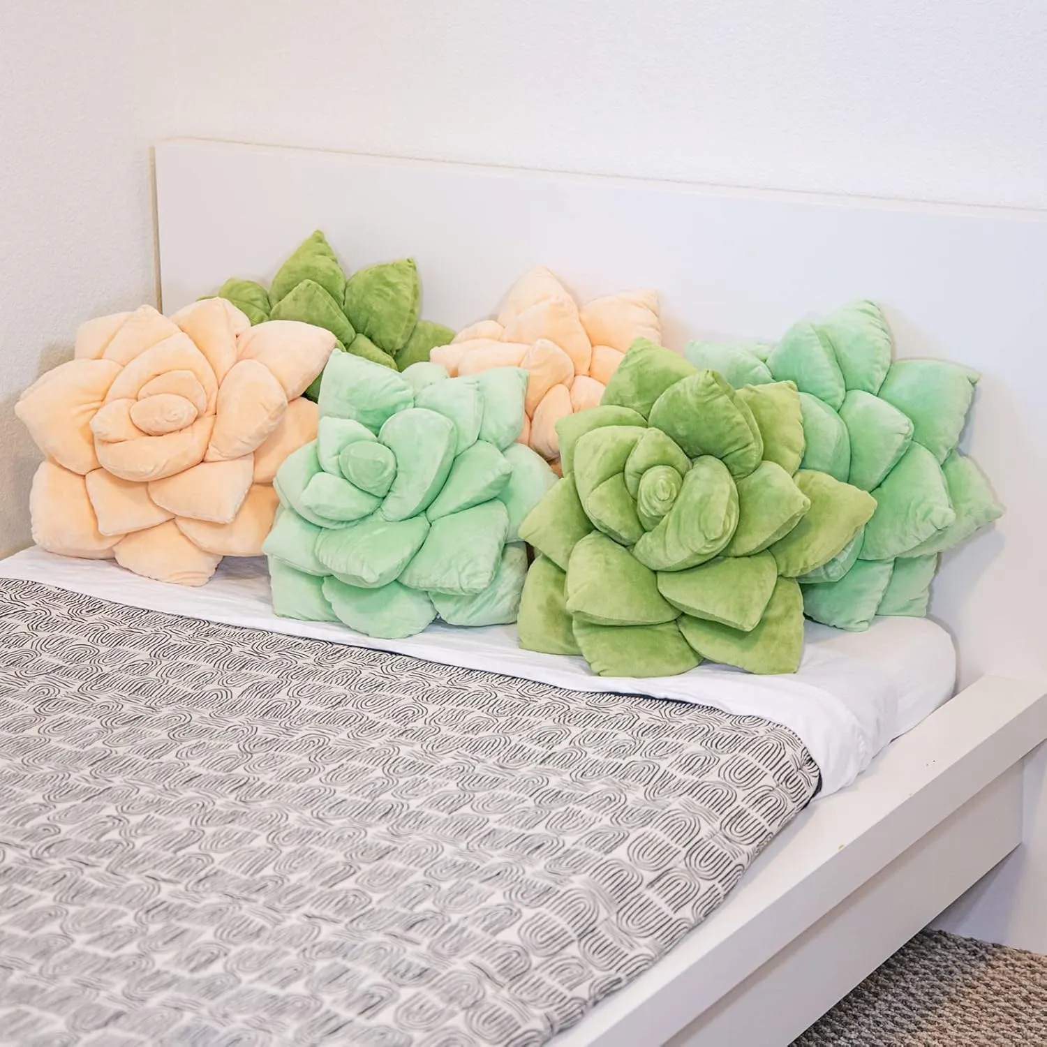 Green Philosophy Co. Succulent® Pillow 16" – Soft 3D Decorative Flower Throw Pillow, Unique Blush Peach Plush Flower Cushion, Perfect for Couch, Sofa, Bedroom Decor, Gift for Plant Lovers