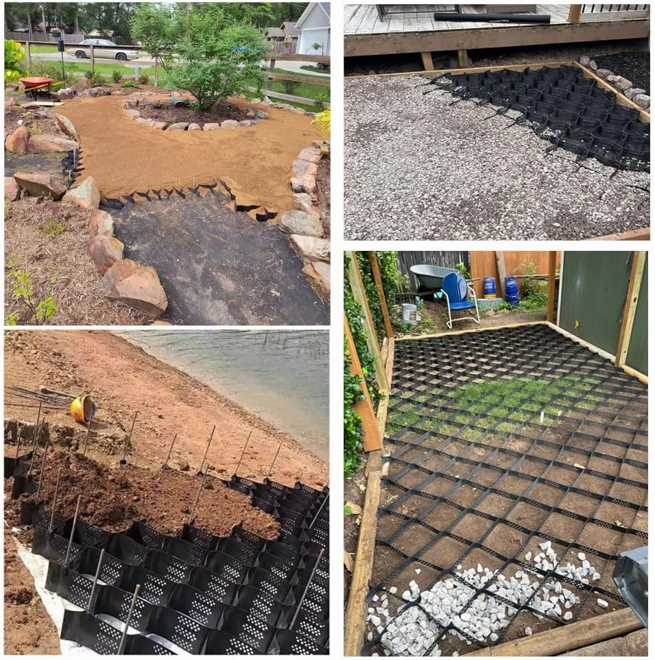 GZHERVICES Gravel/Grass Grid Paver Path Base Mat, Commercial Grade Geocell, Thick Geo Ground Grid, for Greenhouse, Deck,Turf Lawn, Shed, Slope, Driveways, Pathway(1x1m/3.28x3.28ft)