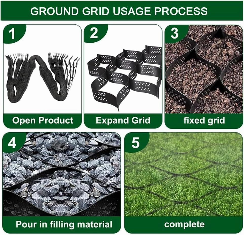 GZHERVICES Gravel/Grass Grid Paver Path Base Mat, Commercial Grade Geocell, Thick Geo Ground Grid, for Greenhouse, Deck,Turf Lawn, Shed, Slope, Driveways, Pathway(1x1m/3.28x3.28ft)