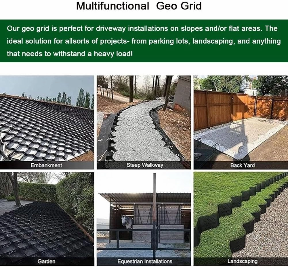 GZHERVICES Gravel/Grass Grid Paver Path Base Mat, Commercial Grade Geocell, Thick Geo Ground Grid, for Greenhouse, Deck,Turf Lawn, Shed, Slope, Driveways, Pathway(1x1m/3.28x3.28ft)