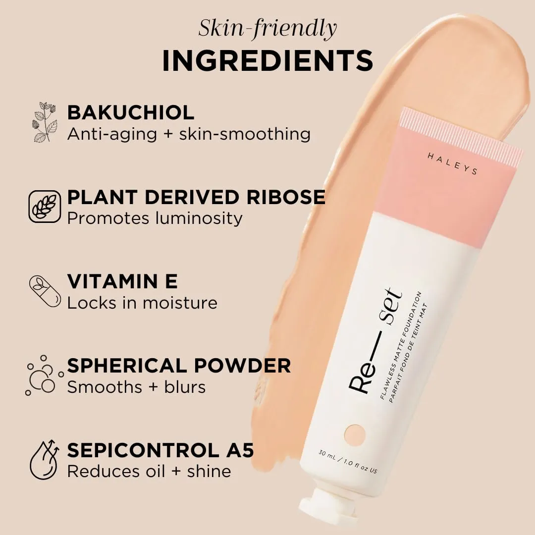 HALEYS Re-set Full Coverage Matte Foundation, VEGAN   CRUELTY-FREE, Oil-Free Liquid Foundation with Double-Dose Pigments for Long-Lasting, Smooth, Natural Finish for Sensitive, Acne-Prone Skin (2.5)