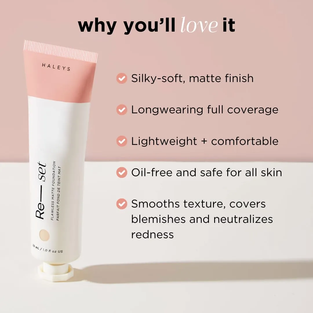 HALEYS Re-set Full Coverage Matte Foundation, VEGAN   CRUELTY-FREE, Oil-Free Liquid Foundation with Double-Dose Pigments for Long-Lasting, Smooth, Natural Finish for Sensitive, Acne-Prone Skin (2.5)
