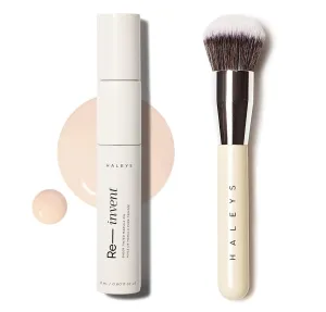 HALEYS Skin Tint Set (Fair Cool): Re-invent Sheer Tinted Marula Oil, Skin Tint, Tinted BB Moisturizer, Face Oil, Hydrating Glowing Skin, Brilliant Kabuki Brush, Streak-free Blending, Buff, Blurs