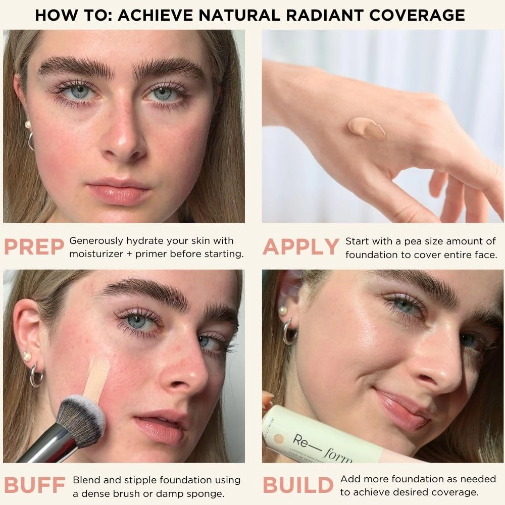 HALEYS Re-form Luminous Skin Foundation, VEGAN   CRUELTY-FREE, Blurs, Conceals, Blendable, Buildable Med-to-Full Coverage, Weightless, Oil-free, All-Day Wear, Hyaluronic Acid, All skin types (2.5)
