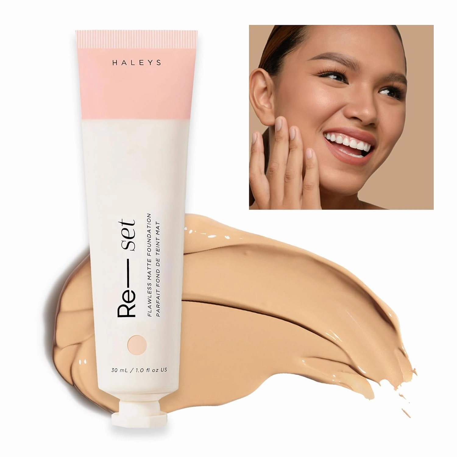 HALEYS Re-set Full Coverage Matte Foundation, VEGAN   CRUELTY-FREE, Oil-Free Liquid Foundation with Double-Dose Pigments for Long-Lasting, Smooth, Natural Finish for Sensitive, Acne-Prone Skin (4.25)