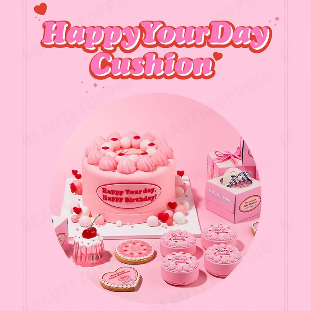 Happy Your Day Cushion, SPF40 PA  , Full Coverage, Pore Blurring, Hydrating Makeup, Korean Cushion Foundation with – Includes Puff & Refill (01 Ivory, 1 Count)