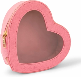 Heart Makeup Bag – Pink Heart Cosmetic Bag with Clear Cover – Gift Ideas for Women, Mom, Girlfriends, Her - Large Capacity for Full Size Makeup, Skincare and Brushes