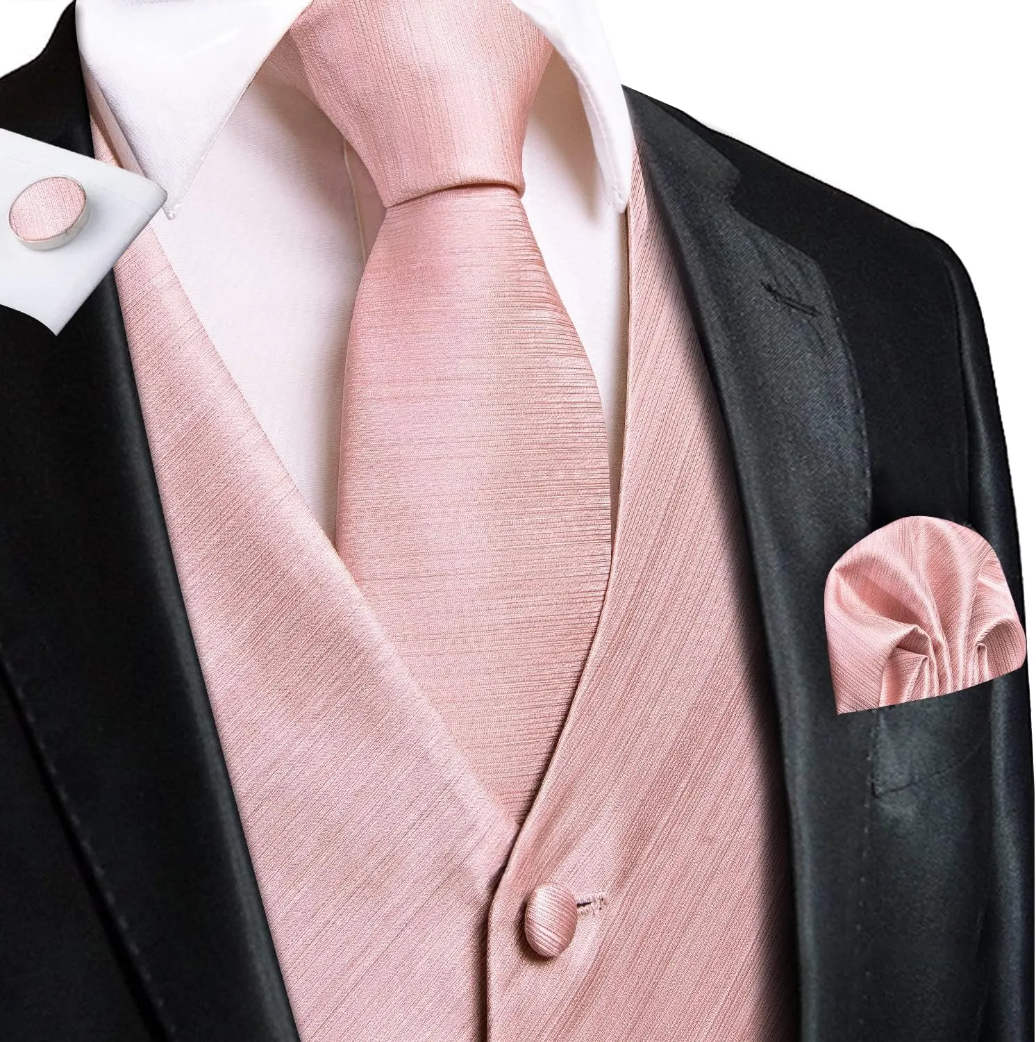 Hi-Tie Mens Silk Suit Vest Jacquard 5PCS Necktie Pocket Square Cufflinks Lapel Pin Formal Wedding Tuxedo