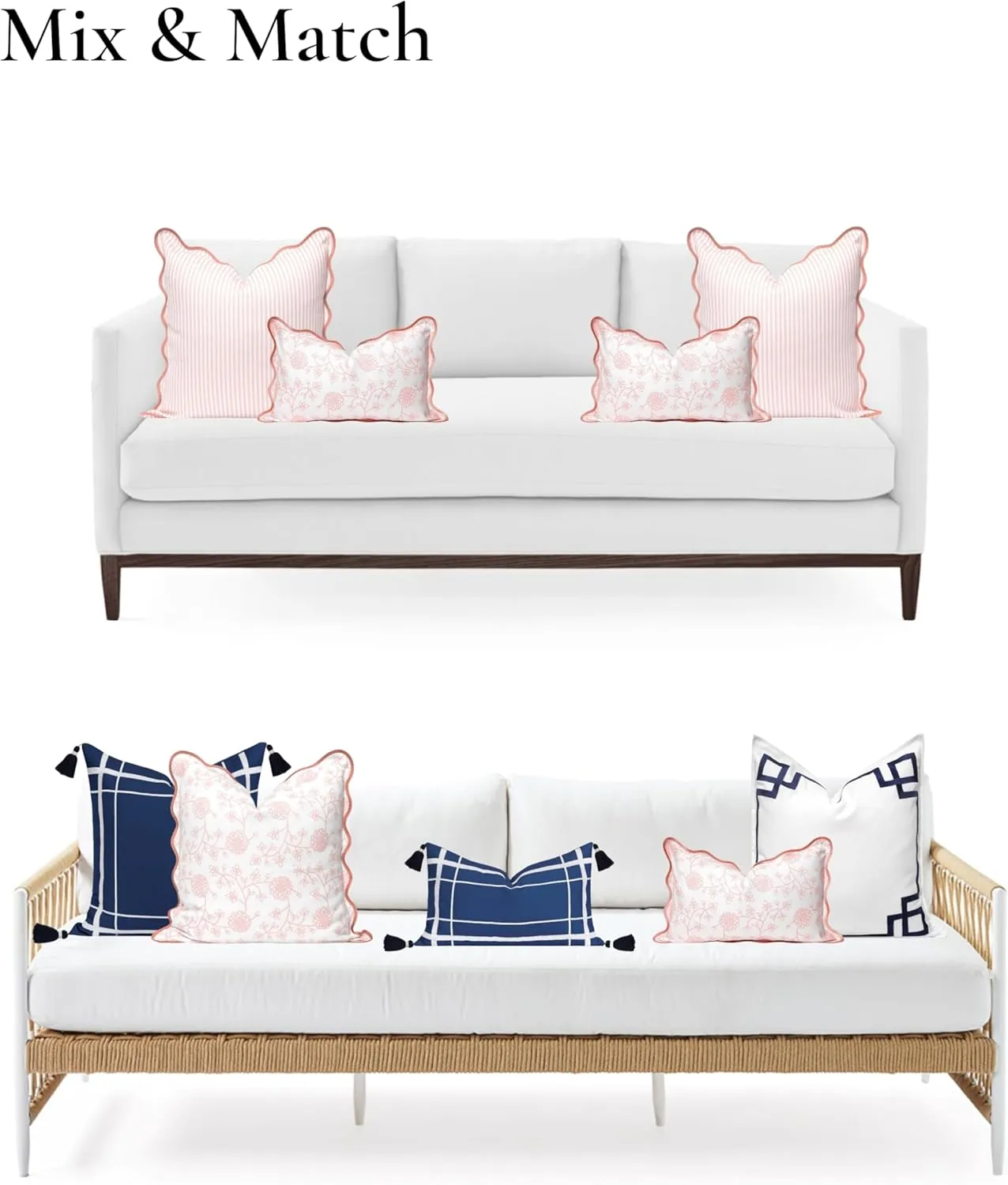 Hofdeco Premium Coastal Patio Indoor Outdoor Scalloped Lumbar Pillow Cover Only, 12"x20" Water Repellent for Backyard, Couch, Blush Pink Print Dahlia Floral