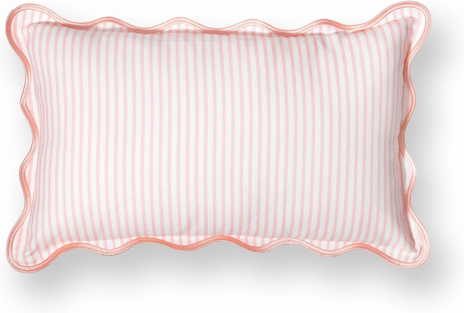 Hofdeco Premium Coastal Patio Indoor Outdoor Scalloped Lumbar Pillow Cover Only, 12"x20" Water Repellent for Backyard, Couch, Blush Pink Print Stripes