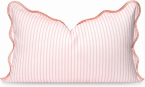 Hofdeco Premium Coastal Patio Indoor Outdoor Scalloped Lumbar Pillow Cover Only, 12"x20" Water Repellent for Backyard, Couch, Blush Pink Print Stripes