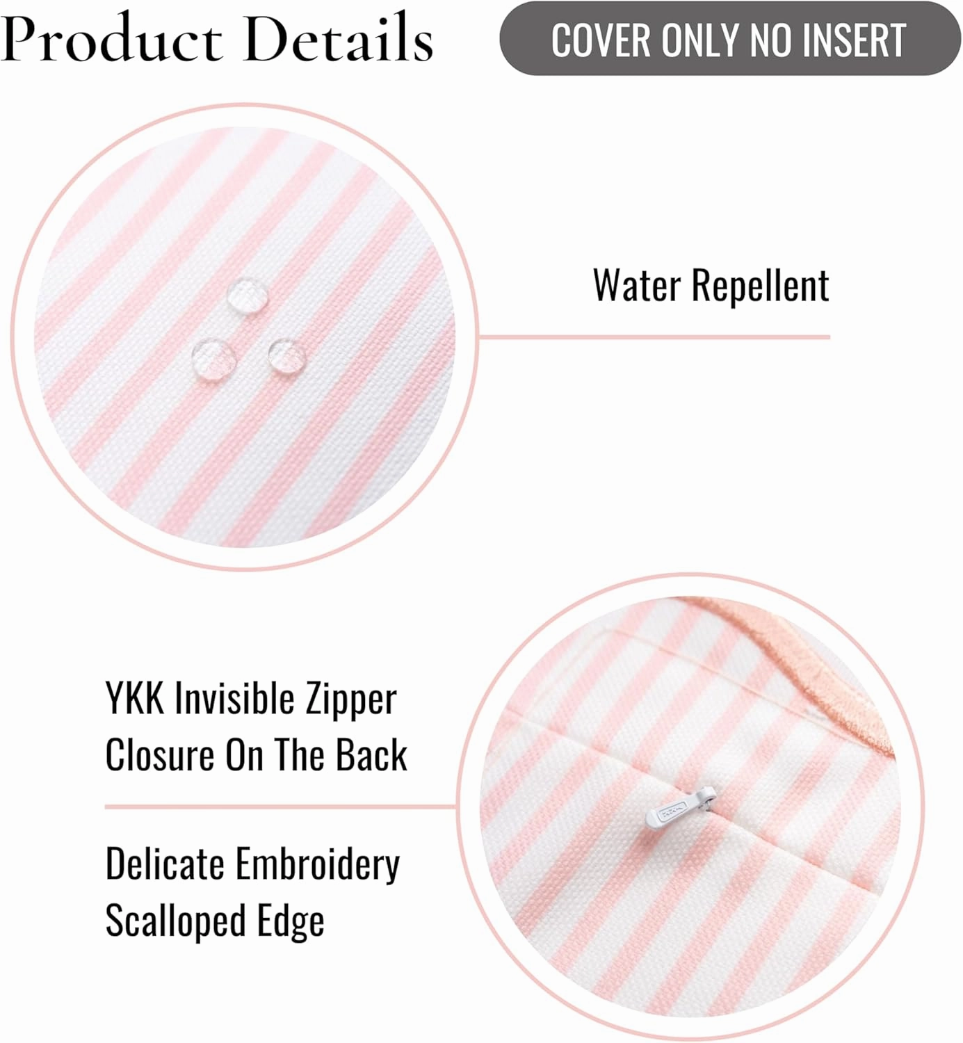 Hofdeco Premium Coastal Patio Indoor Outdoor Scalloped Lumbar Pillow Cover Only, 12"x20" Water Repellent for Backyard, Couch, Blush Pink Print Stripes