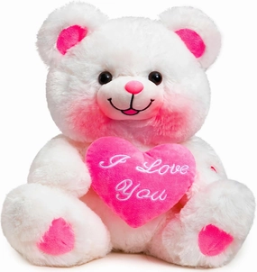 HollyHOME Teddy Bear with Heart Plush Pink Bear That Says I Love You and Blushes LED Stuffed Toys for Girlfriend and Kids 13 inch White