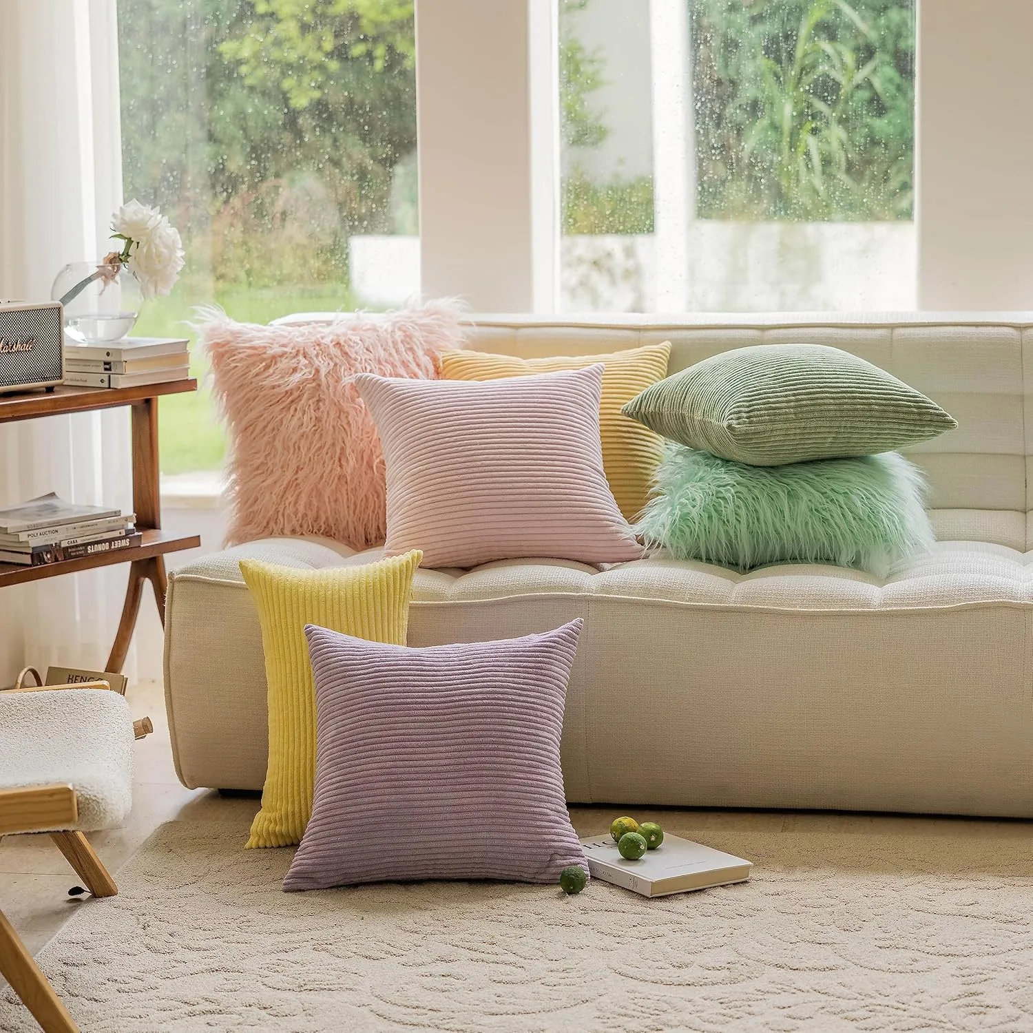 Home Brilliant Decorative Pillow Covers Pink Couch Throw Pillows Sets of 2 Striped Velvet Throw Pillow Covers for Decoration, 55cm, 22 x 22 Inch, Blush Pink