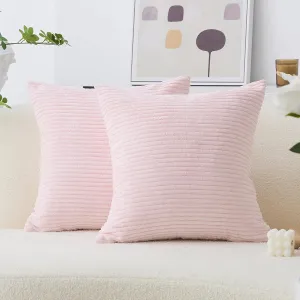 Home Brilliant Decorative Pillow Covers Pink Couch Throw Pillows Sets of 2 Striped Velvet Throw Pillow Covers for Decoration, 55cm, 22 x 22 Inch, Blush Pink