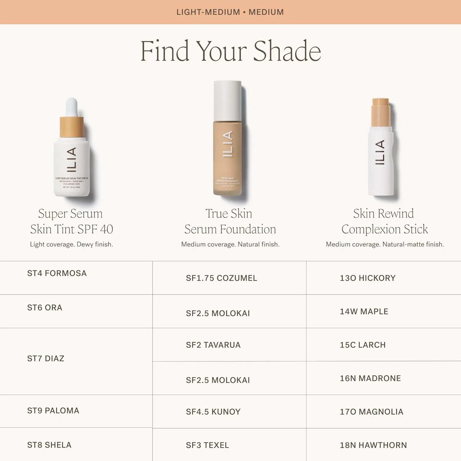 ILIA - True Skin Serum Foundation | Non-comedogenic, Cruelty-Free, Vegan, Weightless Feel, Buildable Coverage, Safe For Sensitive Skin (Kunoy SF4.5)
